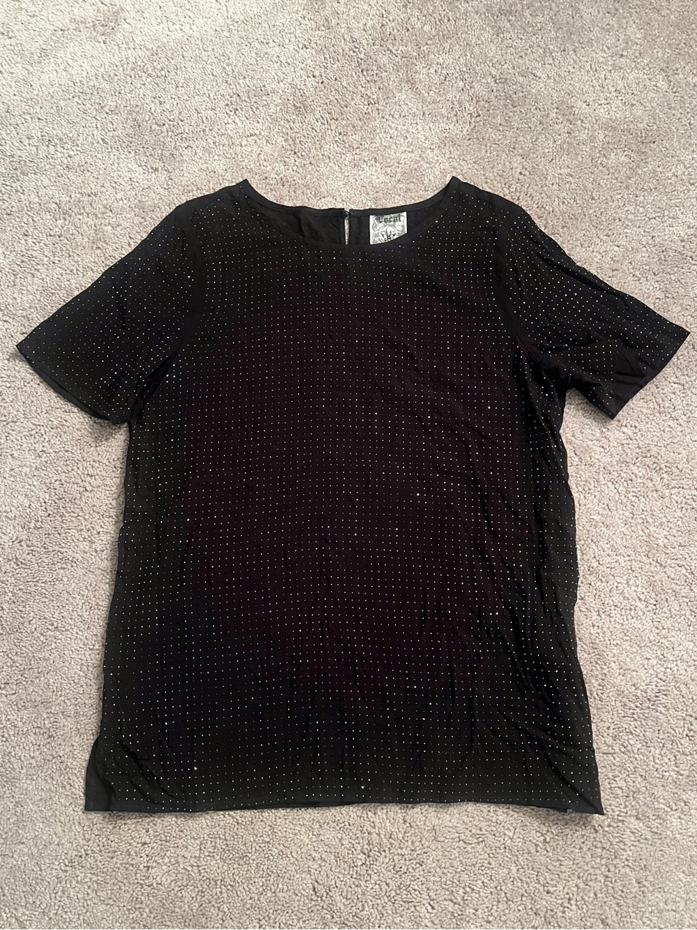 Vocal Black Short Sleeve Top with Sparkling Studs